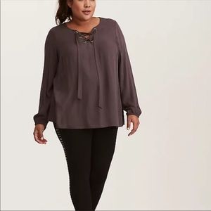 2/$30 Torrid Gray lace up front long sleeve top